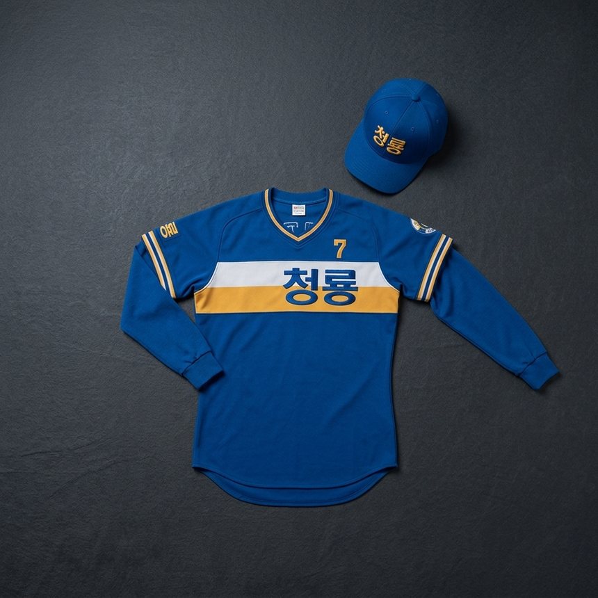 Korean Cheongryong blue baseball jersey number 7 with cap